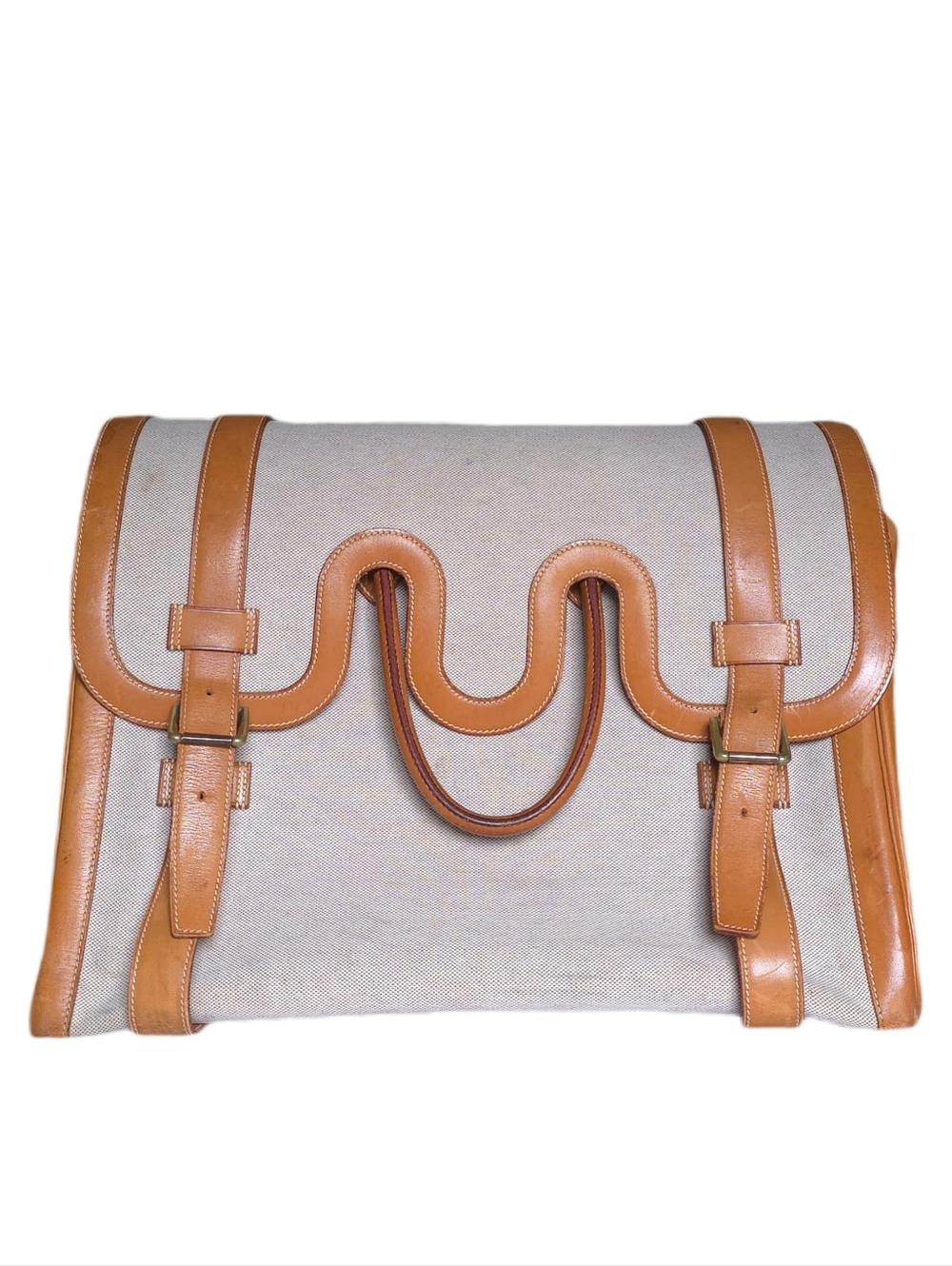 Hermès Drag Beige Canvas and Tan Leather Travel Bag - Picture 6 of 16